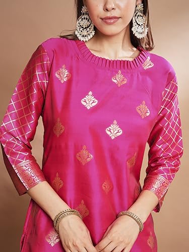 Image of VredeVogel Women's Cotton Silk Jacquard, Banarasi Silk Kurta Pant With Dupatta Set