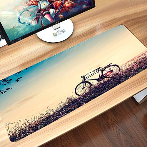 Gaming-Mauspad Gummiunterseite,Vintage Mountainbike, Retro Filter Sonnenuntergang und Fahrrad in Pastelltöne,Schreibtischunterlage Abwischbar Anti
