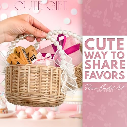 Flower Girl Basket Set of 2, Small Wicker Basket with Handle, Rattan by AZZORI - Used condition - Image 9