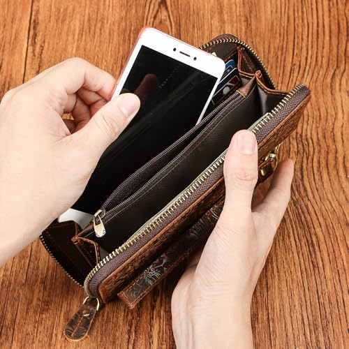Image of NIUCUNZH Long Wallet for Men Leather Women Clutches Bags Flower Style Wallet Zipper Money Phone Holder Checkbook Coin Purses