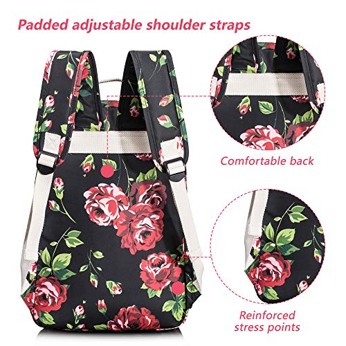 Image of Leaper Floral School Backpack for Girls Travel Bag Bookbag Satchel Bag Black
