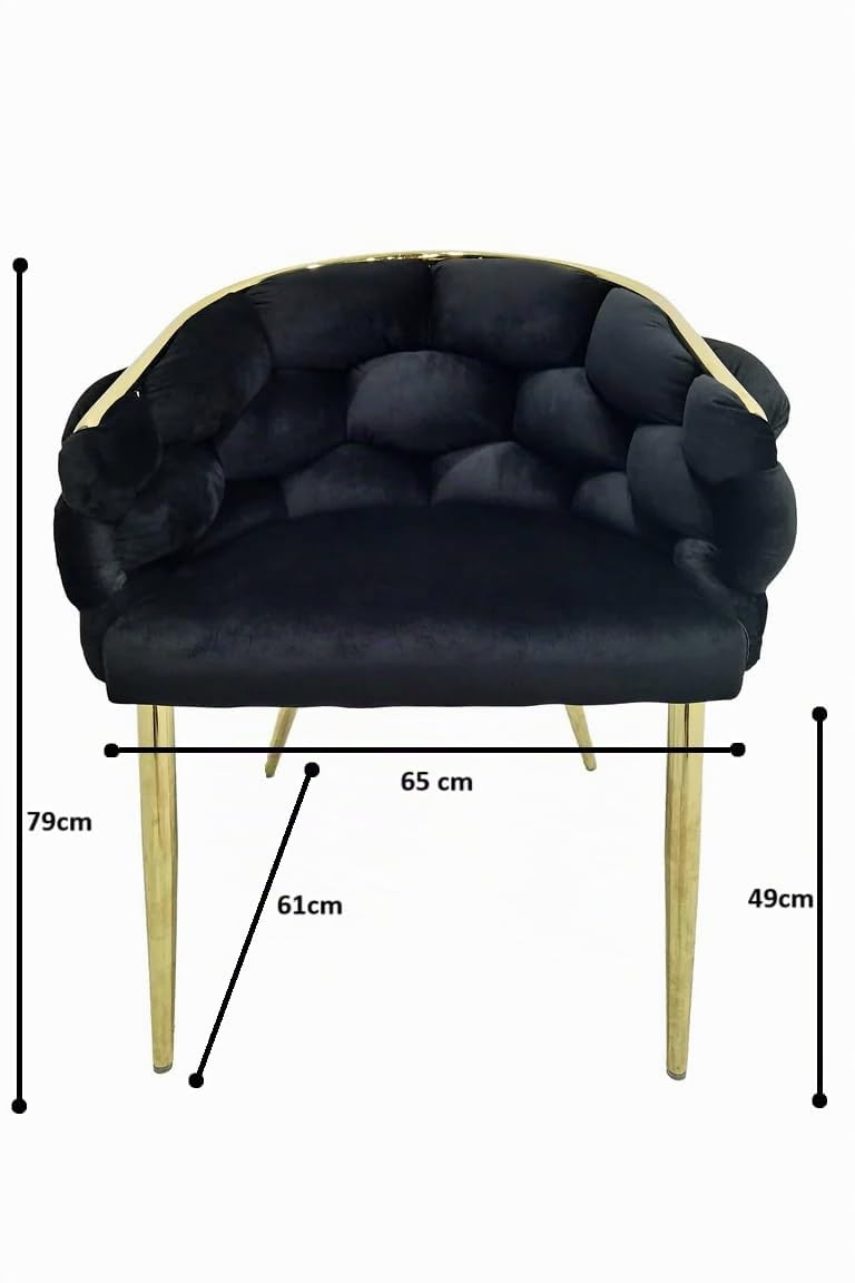 POLTRONA IN VELLUTO PER SOGGIORNO O SALA DA PRANZO, SEDIA IN VELLUTO LUSSUOSA GAMBE IN ORO (Nero)
