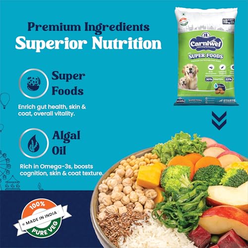 Image of Carniwel Superfoods Starter Dry Dog Food 10 kg | 100% Vegetarian | Fresh & Natural Ingredients | Highly Palatable | GMO Free | Premium Nutrition for Large Dogs