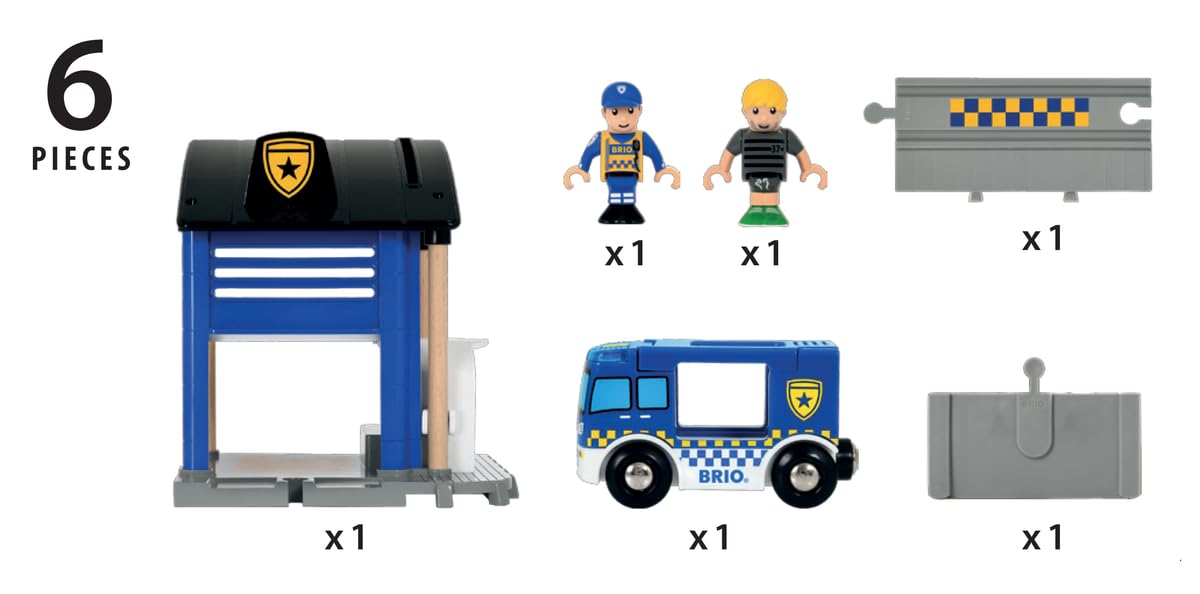 BRIO World - Stazione di Polizia, Accessorio Pista Trenino, Set Costruzioni in Legno, Compatibile con Tutti i Prodotti BRIO, Giocattolo per Bambini 3+ Anni