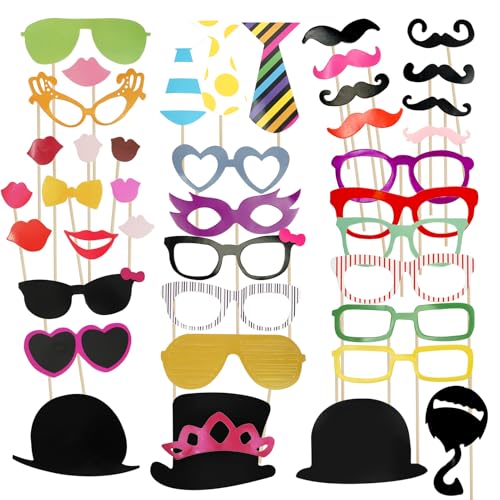 EuAcesry Papier Photo Booth Props, 58 Pcs Accessoires Photobooth Moustache Mask Arc Lips Hat, photomaton Deguisement pour Wedding Mariage Fête d'anniversaire Noël Nouvel an