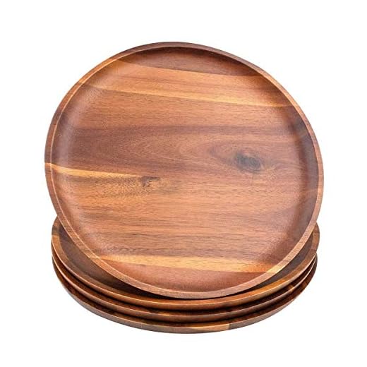 AIDEA Acacia Wood Dinner Plates, 11Inch Round Wood Plates Set of 4, Easy Cleaning & Lightweight for Dishes Snack, Dessert, Unbreakable Classic Plate