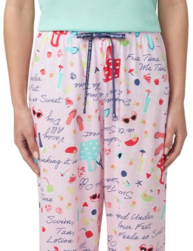 Image of HUE Women's Summer Vacation Pajama Separates, Soft, Whimsical Print Pjs with Tropical Beach Themes, Flip Flops, Cocktails