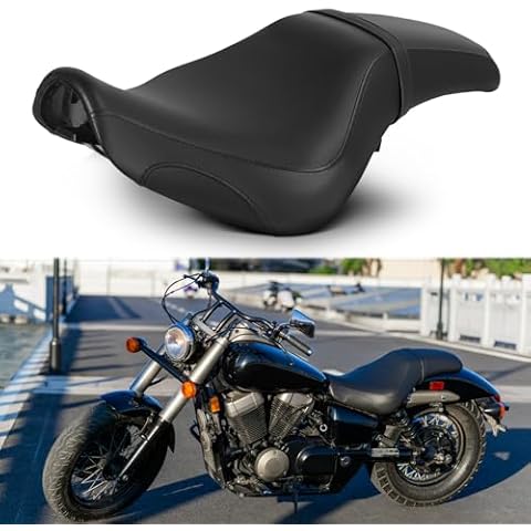 JUNJUMOTO One-Piece Motorcycle Rider Passenger Seat Pillion Cushion Compatible with Shadow Spirit & Phantom VT750 C2 2007-2023 (Black Smooth) Cover