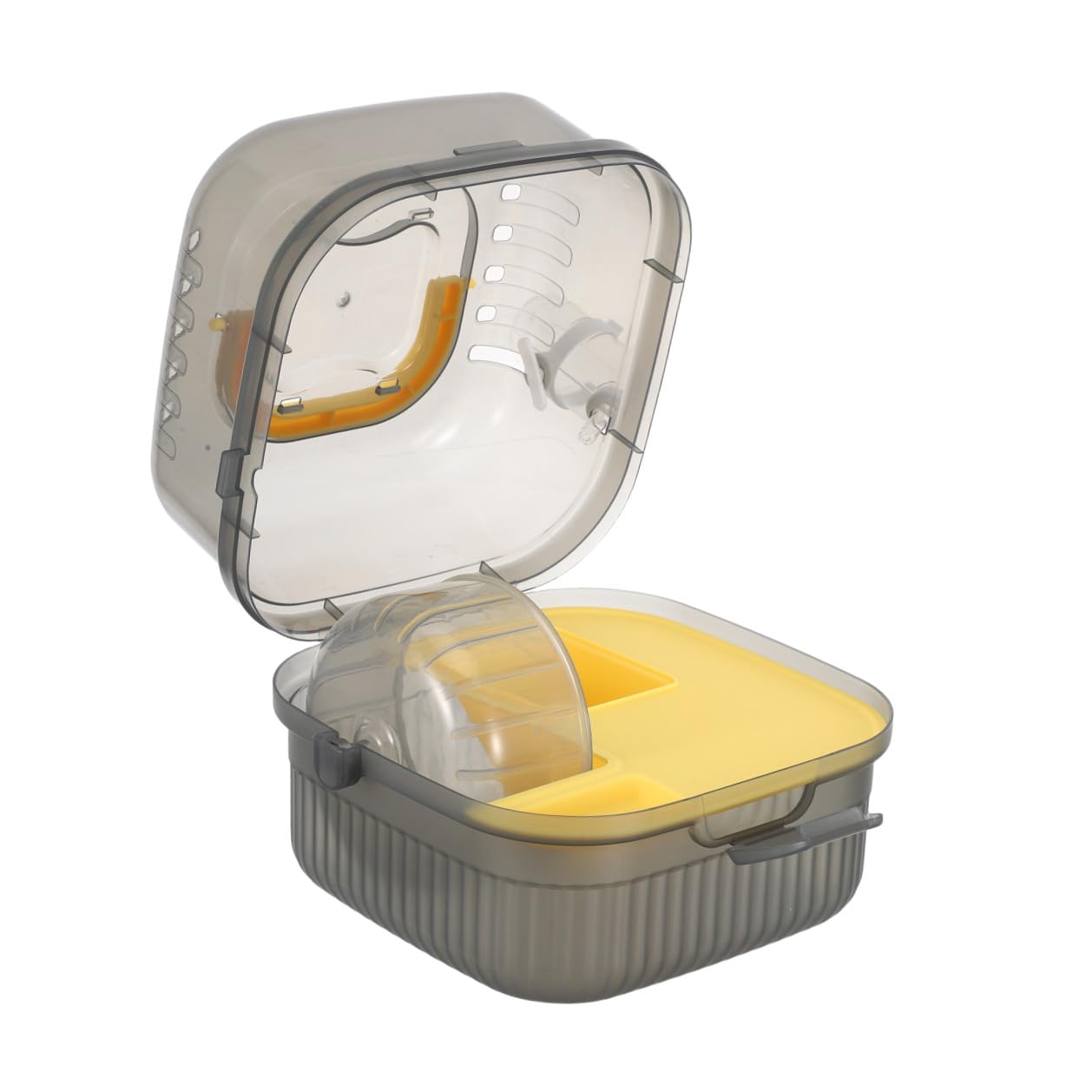 UKCOCO Kleintier Transportbox mit Zwei Ebenen Atmungsaktive Hamster Transporttasche aus Robustem Material Gelber Tragkäfig für Meerschweinchen Chinchillas und Rennmäuse Reise