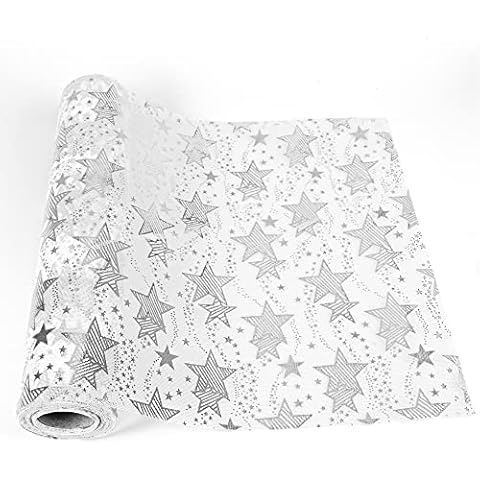 Tischläufer Silber, 28 cm x 10 m Stern Metallic Tischläufer Cover