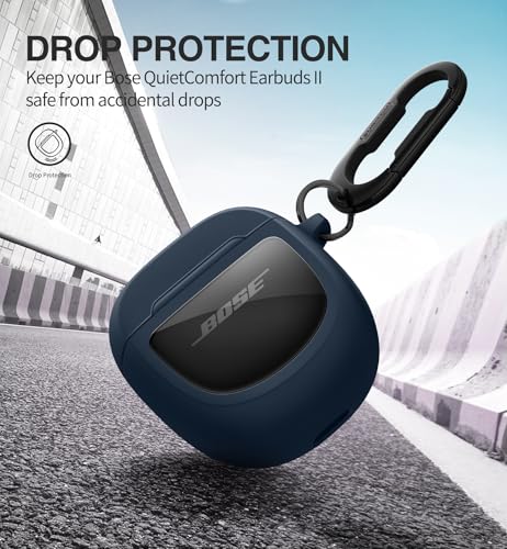 Image of SURITCH Protective Cases for Bose QuietComfort Earbuds II 2022 / QuietComfort Ultra /Ultra Earbuds 2nd Gen, Shockproof Case Cover for Bose QC ii 2 & Ultra Case Accessories with Carabiner, Navy