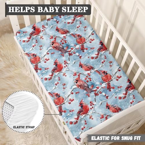 Image of Christmas Crib Sheets for Baby Girls Red Bird Soft Crib Sheets Standard Crib Mattress Cover Breathable Fitted Crib Sheet 28''x 52''