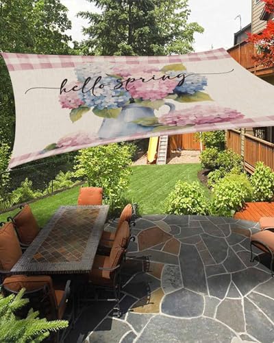 Vintage Flower Sun Sail Shades Rectangle Canopy,Sunlight Block Heavy Duty Curved Backyard Shade Cover,Waterproof Sun Shades for Patios Garden Pergola Outdoor,6.5'x10' Botanical Blue Pink Buffalo Plaid