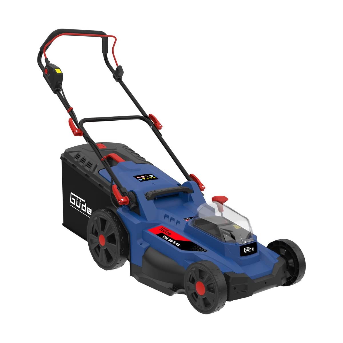 Güde Akumulatorowa kosiarka RM 36-0.43 (36 V, Easy-Energy-Exchange, bezszczotkowa, koszenie/zbieranie/mulczowanie, szerokość cięcia 430 mm, 6-stopniowa regulacja wysokości cięcia, worek na trawę 50 l,
