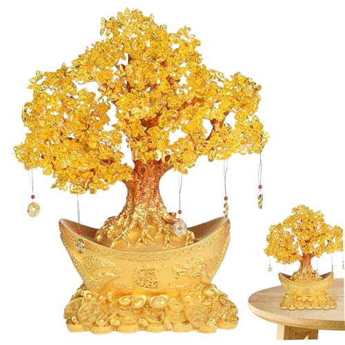 Golden money tree Feng Shui haut de gamme avec base dorée et citrine - 5
