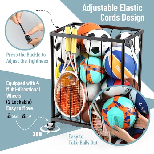 TomCare-Garage-Ball-Storage-Rack-Rolling-Sports-Cart-with-Lockable-Wheels-Elastic-Cord-Design-120-lbs-Load-Capacity-Easy-Assembly-Stores-12-15-Balls-Suitable-for-Home-Gyms-and-Outdoor-Spaces