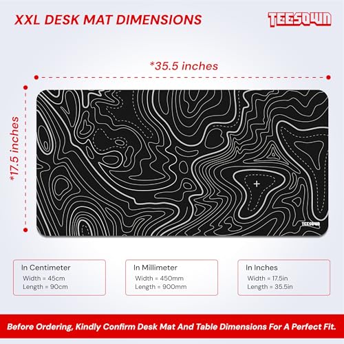Image of XXL Black Topographical Extended Mousepad (17.5x35.5) inches for Laptop Desktop PC and Gaming Desk Mat Rubber Base Desk Pad
