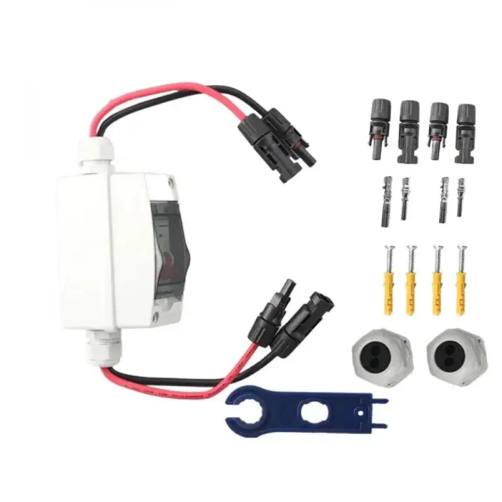 Caja Distribucion Electrica,Cuadro Electrico Interruptor de desconexión panel solar 32 A, 500 V CC, disyuntor miniatura con conector fotovoltaico y caja impermeable for exteriores(HT-2Multifunctional)