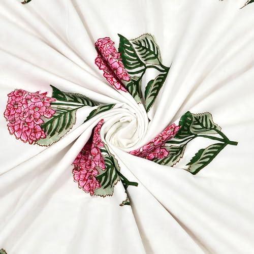 Image of BLOCKS OF INDIA 100% Cotton Dohar King Size Reversible Hand Block Printed Malmal Summer Dohar /Blanket (Pink Green Rose)