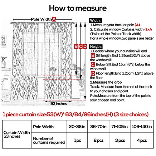 Amhoo 2 Panels Embroidered Leaf Pattern Semi Sheer Curtains Foliage Floral Voile Window Draperies Treatment For Bedroom Living Room Rod Pocket White 53 X 84 Inch #TOP6