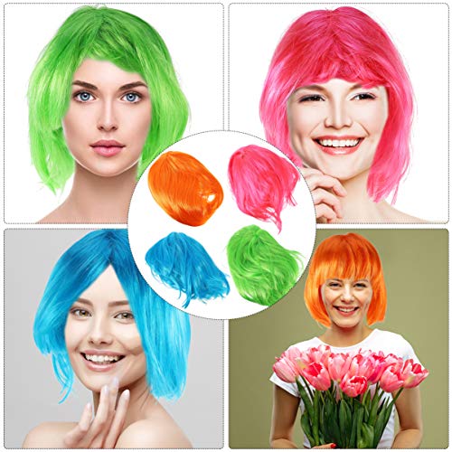 PIXNOR 4 PeÃ§as Perucas de Cabelo Curto Bob Perucas Coloridas Traje de Cosplay Perucas de Festa DiÃ¡