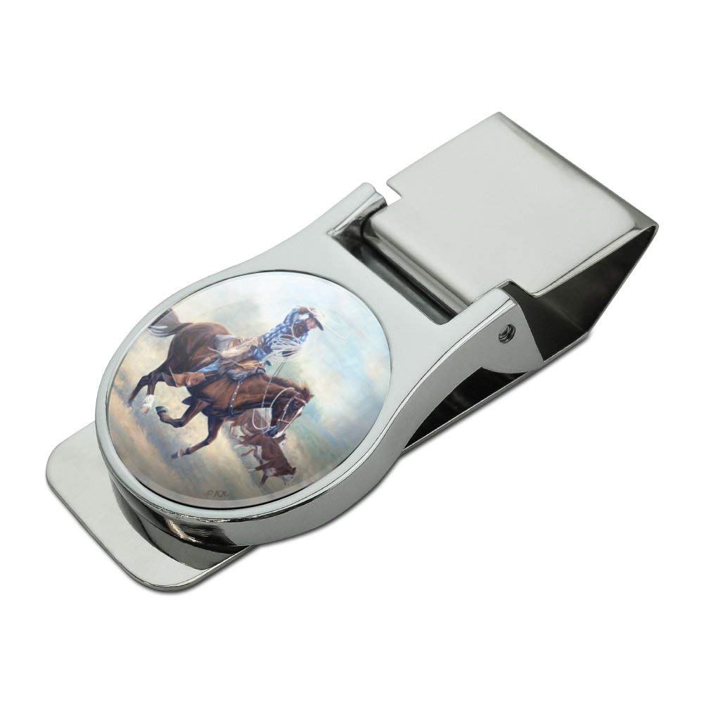 Cattle Drive Western Cowboy In the Loop Satin Chrome Plated Metal Money Clip