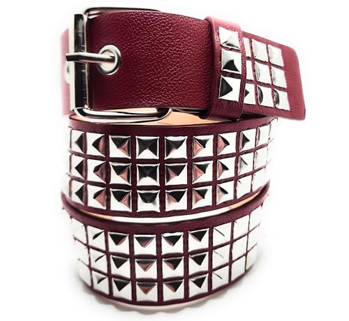 Silver on Dark Red Studded Belt Trim-to-Fit2