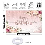 Mocsicka Happy Birthday Backdrop Decorations for Women Pink Flowers Glitters Birthday Banner Photo Background Party Decorations 70.8 x 43.3 Inch - Image 5