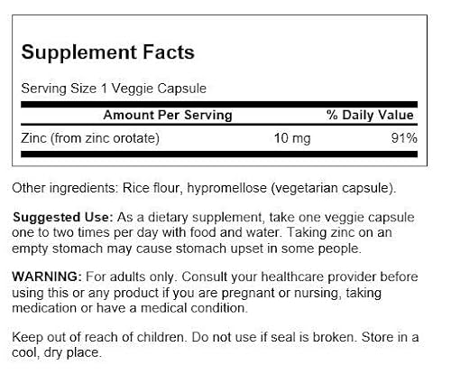Swanson Zinc Orotate 10 Milligrams Elemental Zinc 60 Veg Capsules #TOP1