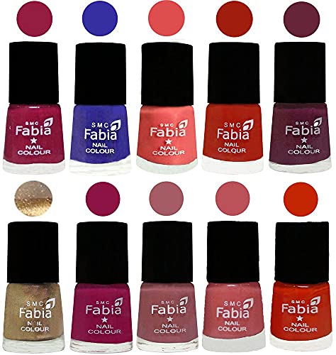 Image of SMC Fabia ALL IN ONE (PACK OF 10), Long Lasting Glossy Nail Polish, 6 ml Each, All Vibrant Colours,01741