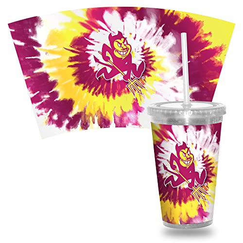Rico Industries NCAA Arizona State Sun Devils Metallic Tye Dye 16oz Clear Tumbler W/Straw White