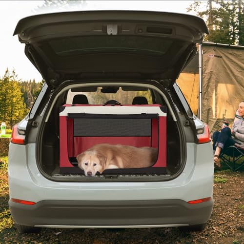 Petsfit Hundebox faltbar, Hundebox für zuhause Verstellbarer Stoffbezug mit Spiraleisenrohr, Hundetransportbox Auto Stoff für große mittlere kleine Hunde,Leicht zu Verstauen