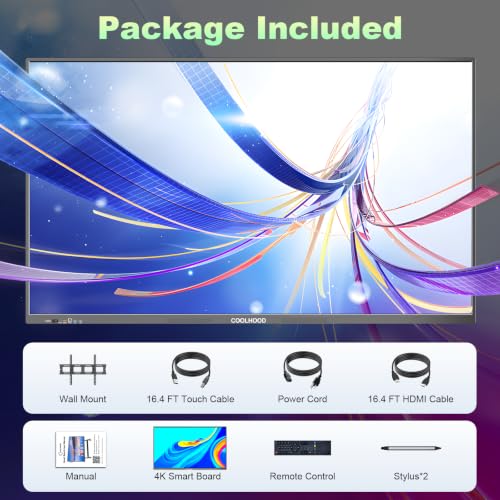 Image of COOLHOOD 75 inch Smart Board, 4K UHD Touchscreen Interactive Digital Whiteboard Display, Electronic All-in-One Computer for Classroom Office Home Business w /Open App Ecosystem (Board & Wall Mount Only)