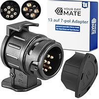 13 auf 7-pol Adapter Stecker, Set mit Parking Cover, Steckverbindung 7pol Anhängerstecker zu 13 Pol Auto Steckdose, 13-7 Pin Anhängeradapter nach ISO 11446 und 1724 genormt, AHK Verbinder 12 V Systeme