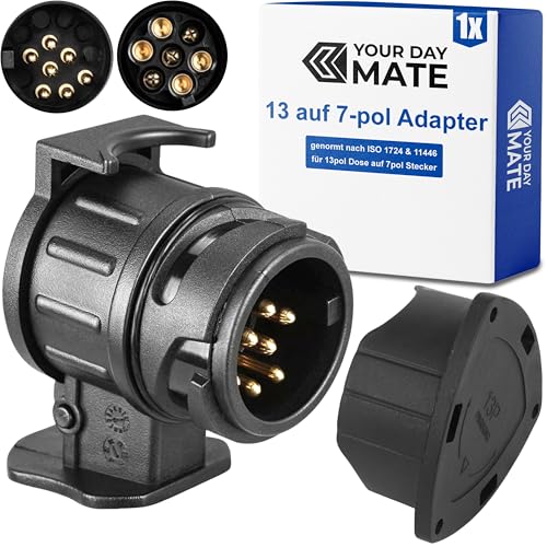13 auf 7-pol Adapter Stecker Set mit Parking Cover Steckverbindung 7pol Anhängerstecker zu 13 Pol Auto Steckdose 13-7 Pin Anhängeradapter nach ISO 11446 und 1724 genormt AHK Verbinder 12 V Systeme