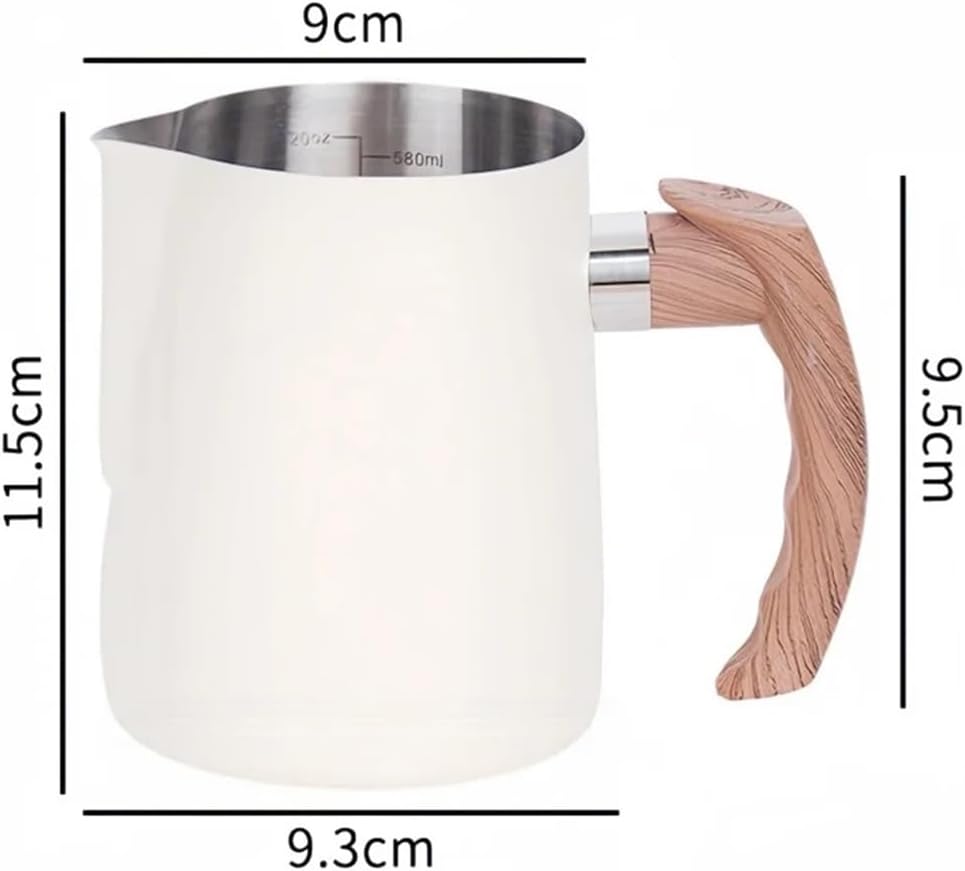 Coffee Milk Frothing Pitcher Jug Precision Scale 304 Stainless Steel Wood Grain Handle Measuring Cup CoffeeUtensils(Black)