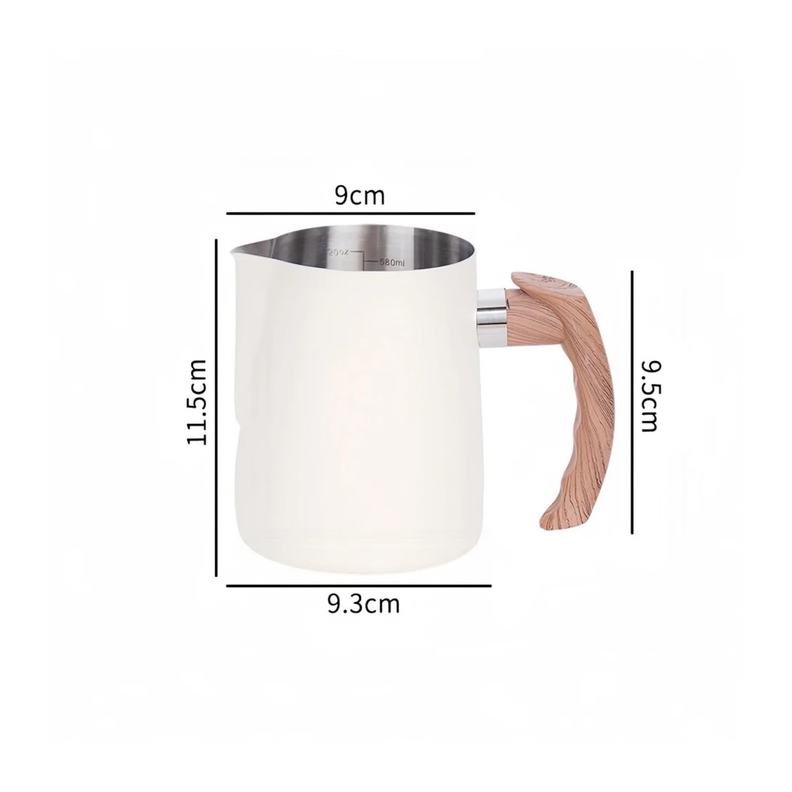 Jarra for espumar leche y café, jarra con escala de precisión, mango grano madera acero inoxidable 304, taza medidora, utensilios(Black)