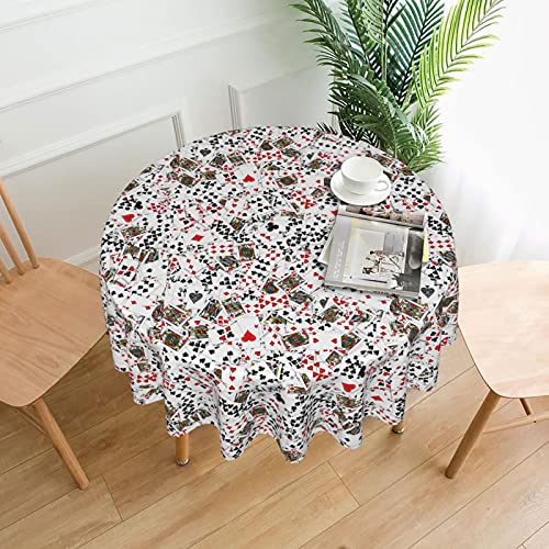 Round Tablecloth Playing Cards Washable and Reusable for Kitchen Dinning Party Table Cloth 60 in