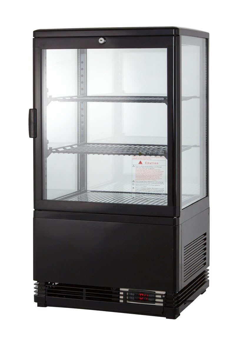 GastroHero Vetrina refrigerante da 58 litri, Vetrina a buffet +2 °C e +6 °C con LED I vetrina refrigerante Gastro nero I banco refrigerante con porta in vetro e convezione I chiudibile a chiave