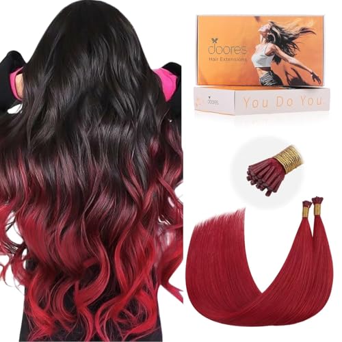Doores I Tip Hair Extensions, Red 20 Inch 25g, Remy