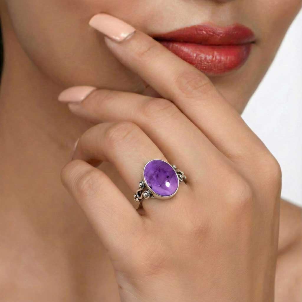 JEWELOPORIUM 925 Sterling Silver Plated Handmade Jewelry Oval Labradorite, Rose Quartz, Carnelian, Turquoise Chunky Natural Gemstone Boho Ring For Women