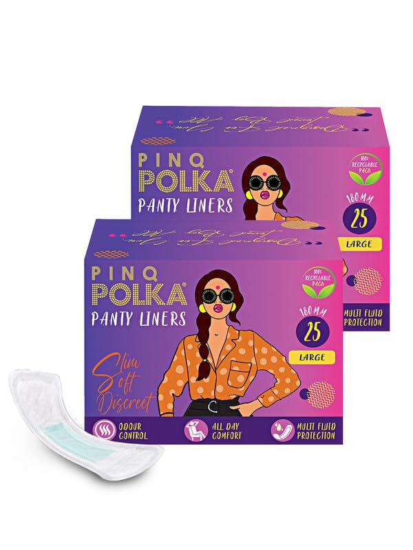 PINQ POLKA Panty Liners for Women Daily Use – 50 Liners|Large 180MM|Ultra Thin Organic Cotton Soft Feel|Spot & Leakage Free|Spotting & Discharge|Rash & Toxin Free|Keeps You Dry & Fresh All Day Long