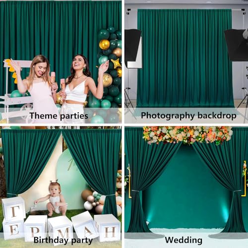 Image of 10 x 7 Feet Deep Green Backdrop Curtain for Partie, Background Curtains for Photoshoot, Birthday, Wedding, Halloween, Thanksgiving, Christmas, New Year Party Decorations 5Ft x 7Ft, 2 Panels