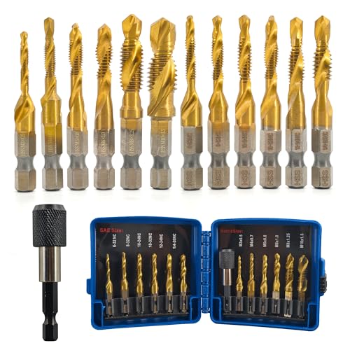 13Pcs Combination Drill and Tap Set SAE 6-32NC to 1/4-20NC Metric M3 to M10