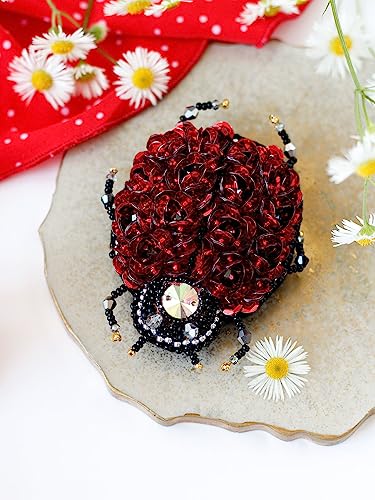 Image of Wizardi Bead Embroidery Decoration - Ladybug. Colorful Beads, Beading Needles. DIY Kit. Embroidery for Beginners. Home Decor. AD-083 Abris Art