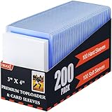TRUGQ 200 Card Sleeves Toploads for Cards,3' x 4' Baseball Card Protectors,Premium Standard Size Trading Hard Plastic Card Holder for Sports Football Cards(100 Hard Protectors +100 Soft Sleeves)