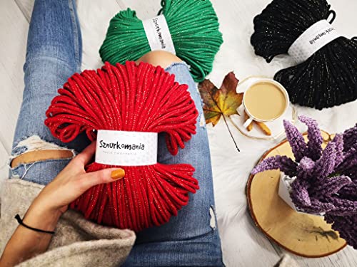 Glitter Cotton Cord 5mm 109 Yards, Macrame Cord 100m, Braided Cord with Metallic Thread, Crochet Cord, Shiny Cord, Macrame Rope, Macrame Yarn (White with Gold Thread)