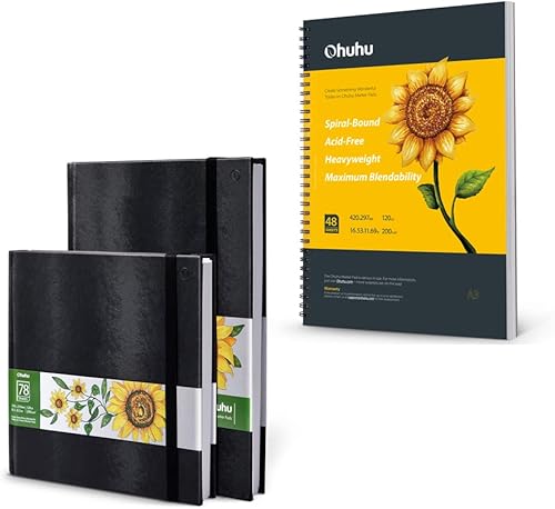 Ohuhu Marcadores de bocetos artísticos, paquete de 2 blocs de 8.3 x 8.3 pulgadas y 8.3 x 11.7 pulgadas + Ohuhu, cuaderno de bocetos de arte de 16.5