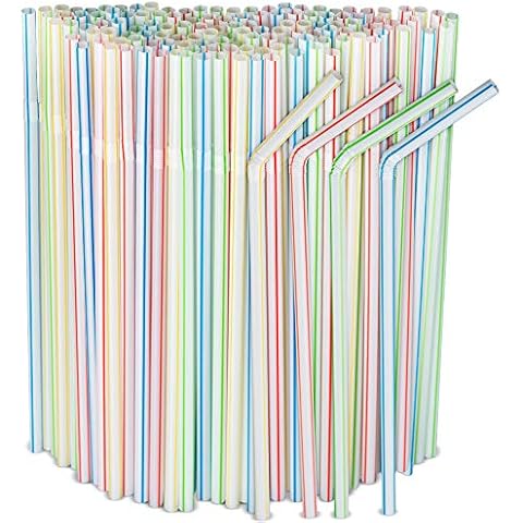 Elegant Disposables Striped Flexible Plastic Drinking Straws Cover