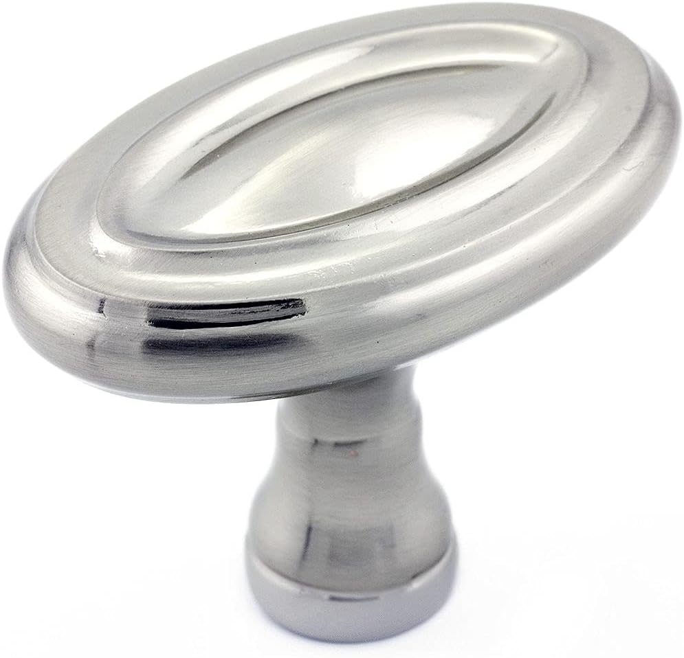 Richelieu Hardware BP74043195 Boucherville Collection 1 11/16-inch (43 mm) x 1 1/16-inch (27 mm) Brushed Nickel Traditional Cabinet and Drawer Knob for Kitchen, Bathroom, and Furniture